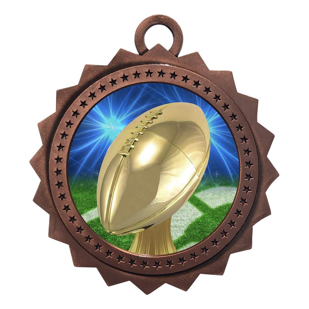 10 PK of Football Bronze Medals Trophy Award with Neck Ribbons D03-D20