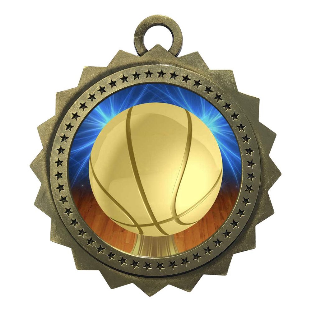 10 PK of Basketball Gold Medals Trophy Award with Neck Ribbons D03-D10