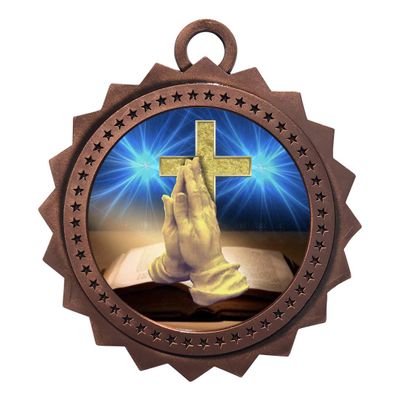 10 PK of Religious Bronze Medals Trophy Award with Neck Ribbons D03-D75