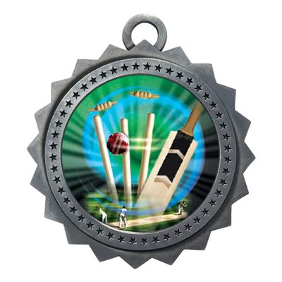10 PK of Cricket Silver Medals Trophy Award with Neck Ribbons D03-MY470