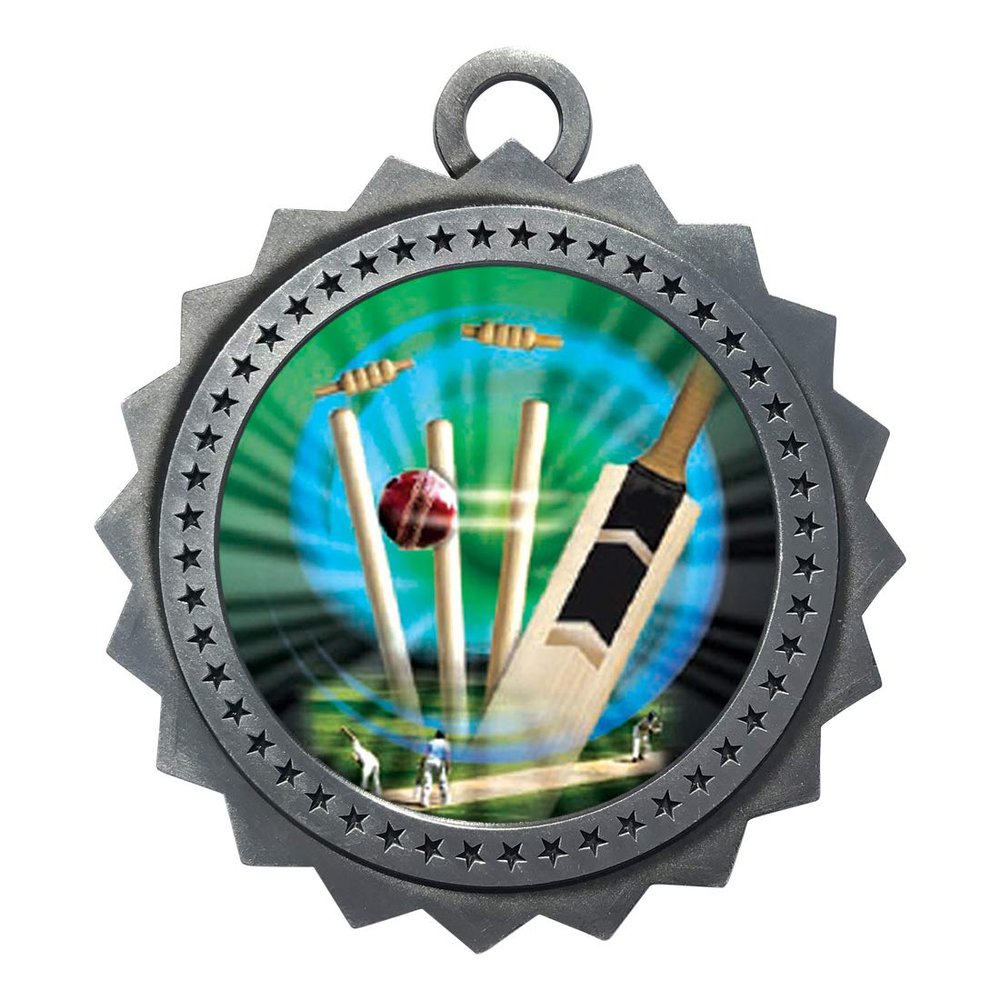 10 PK of Cricket Silver Medals Trophy Award with Neck Ribbons D03-MY470