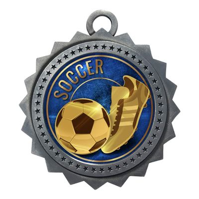 10 PK of Soccer Silver Medals Trophy Award with Neck Ribbons D03-EG46