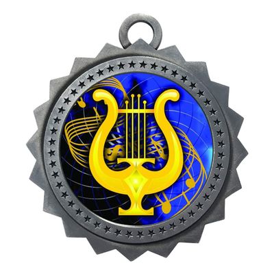 10 PK of Music Silver Medals Trophy Award with Neck Ribbons D03-FCL516