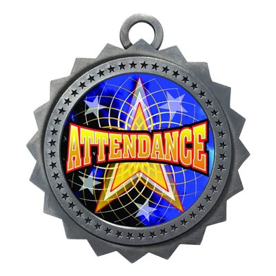 10 PK of Attendance Silver Medals Trophy Award with Neck Ribbons D03-FCL406