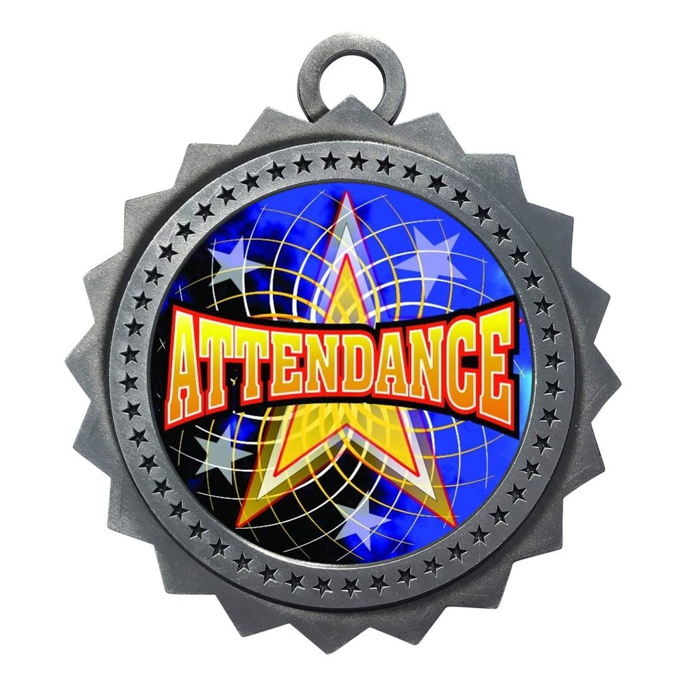 10 PK of Attendance Silver Medals Trophy Award with Neck Ribbons D03-FCL406