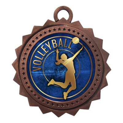 10 PK of Volleyball Bronze Medals Trophy Award with Neck Ribbons D03-EG60