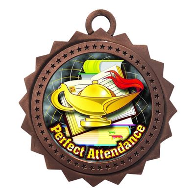 10 PK of Perfect Attendance Bronze Medals Trophy Award with Neck Ribbons D03-FCL422