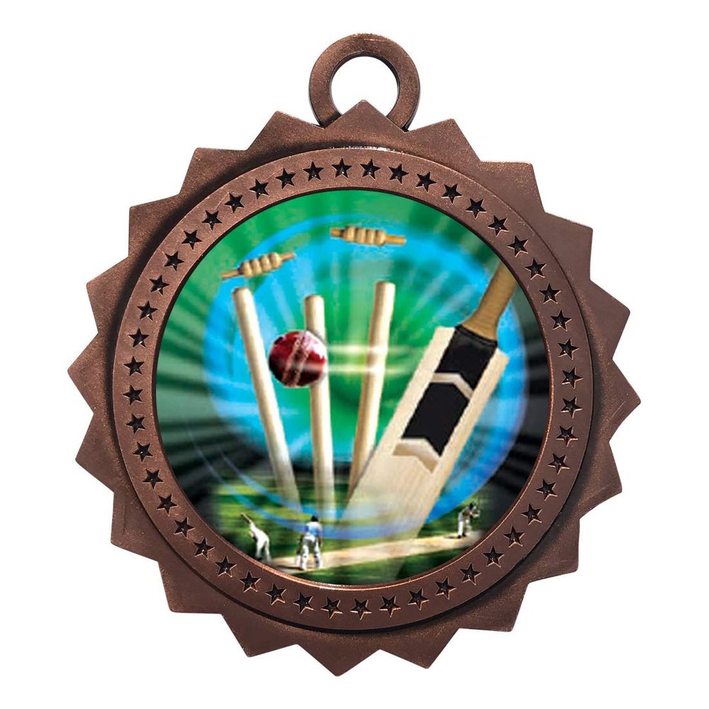 10 PK of Cricket Bronze Medals Trophy Award with Neck Ribbons D03-MY470