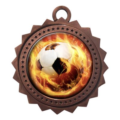 10 PK of Flame Soccer Bronze Medals Trophy Award with Neck Ribbons D03-EMFCL809