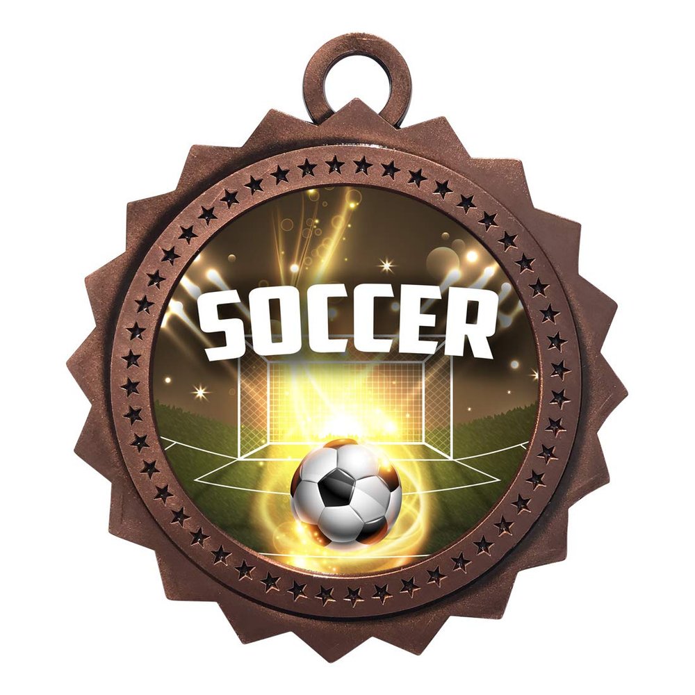 10 PK of Soccer Bronze Medals Trophy Award with Neck Ribbons D03-EG180