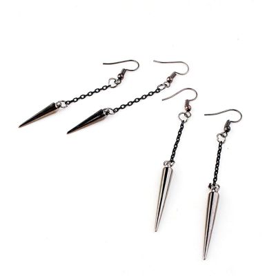 2Pairs Punk Hip Hop Asymmetric Long Tassel Spike Rivet Pendant Dangle Drop Earring for Men Women Rock Gothic Threader Chain Ear Cuff Wrap Crawler Climer Cartilage Unisex Jewelry-C 2pairs