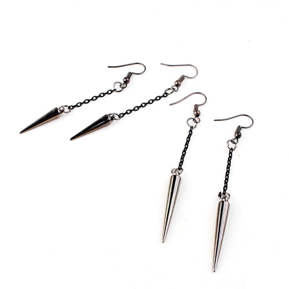2Pairs Punk Hip Hop Asymmetric Long Tassel Spike Rivet Pendant Dangle Drop Earring for Men Women Rock Gothic Threader Chain Ear Cuff Wrap Crawler Climer Cartilage Unisex Jewelry-C 2pairs