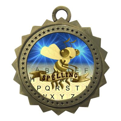 10 PK of Spelling Bee Gold Medals Trophy Award with Neck Ribbons D03-D77