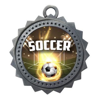 10 PK of Soccer Silver Medals Trophy Award with Neck Ribbons D03-EG180