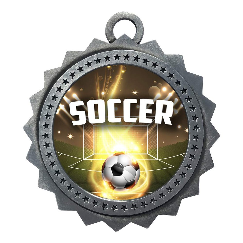 10 PK of Soccer Silver Medals Trophy Award with Neck Ribbons D03-EG180