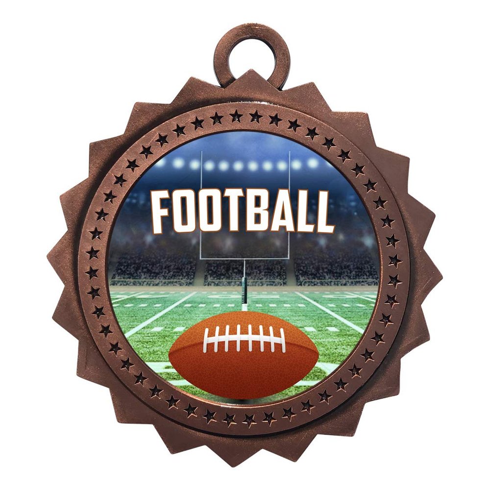 10 PK of Football Bronze Medals Trophy Award with Neck Ribbons D03-EG120