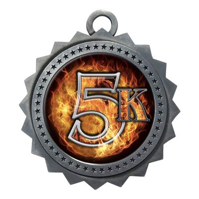 10 PK of Flame 5K Silver Medals Trophy Award with Neck Ribbons D03-EMFCL815