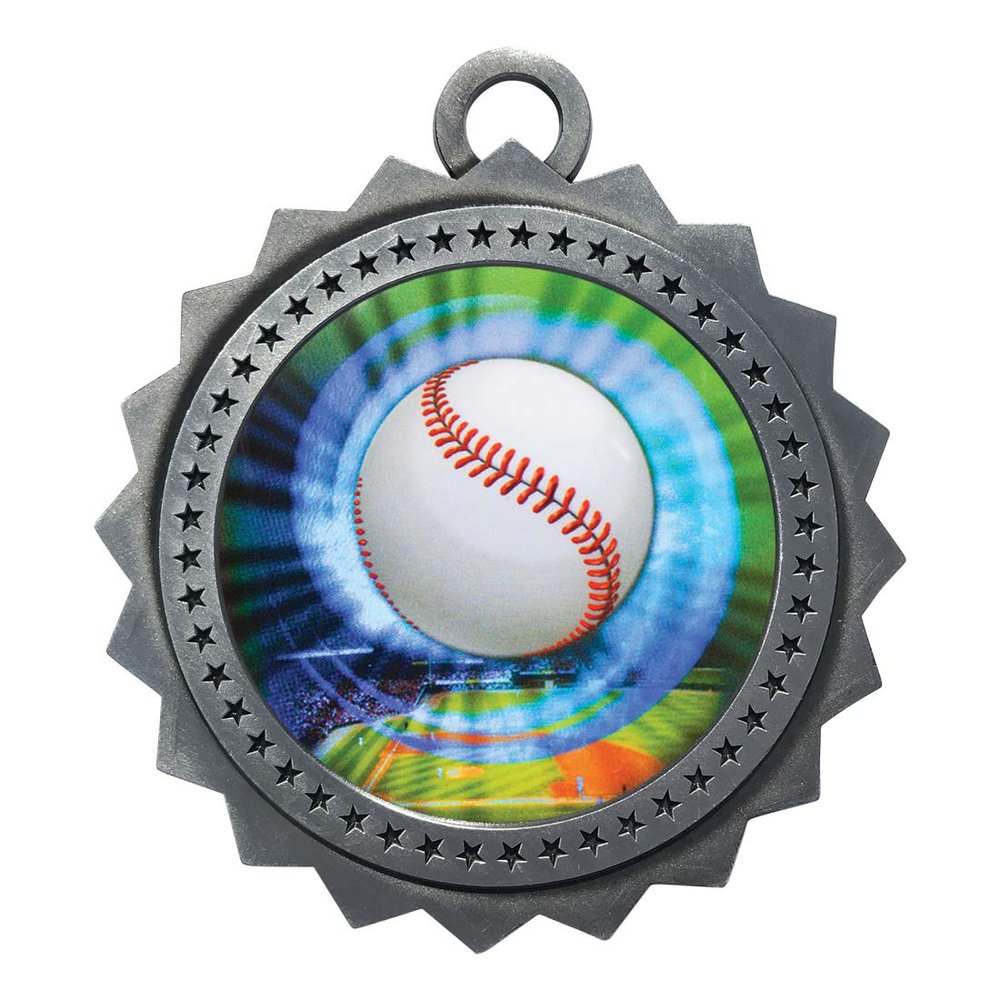 10 PK of Baseball Silver Medals Trophy Award with Neck Ribbons D03-MY401
