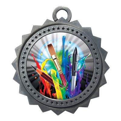 10 PK of Art Silver Medals Trophy Award with Neck Ribbons D03-MY466