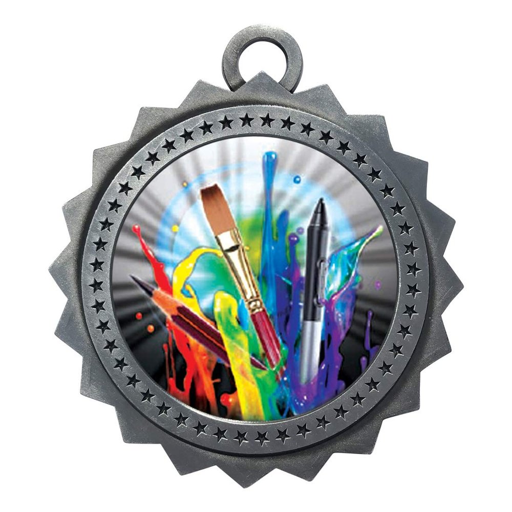 10 PK of Art Silver Medals Trophy Award with Neck Ribbons D03-MY466