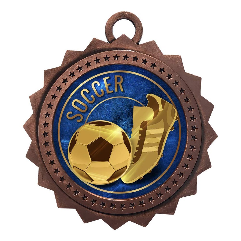 10 PK of Soccer Bronze Medals Trophy Award with Neck Ribbons D03-EG46