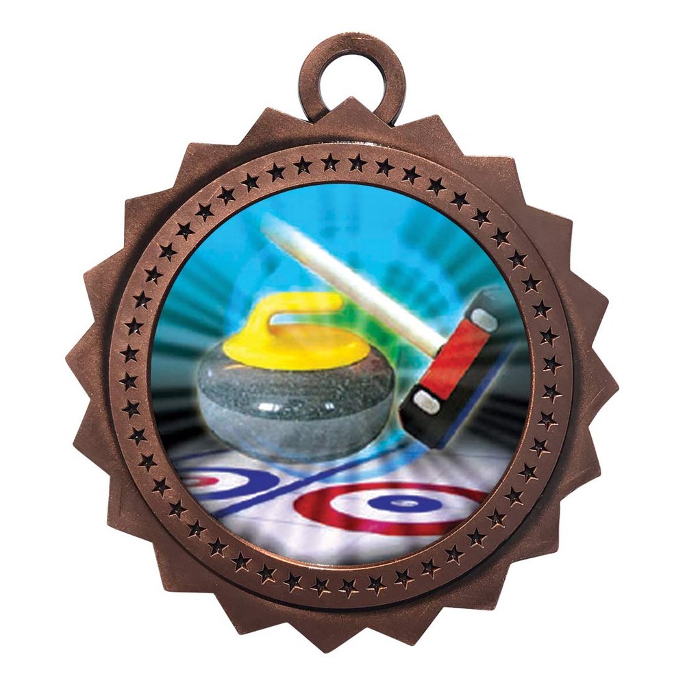 10 PK of Curling Bronze Medals Trophy Award with Neck Ribbons D03-MY471