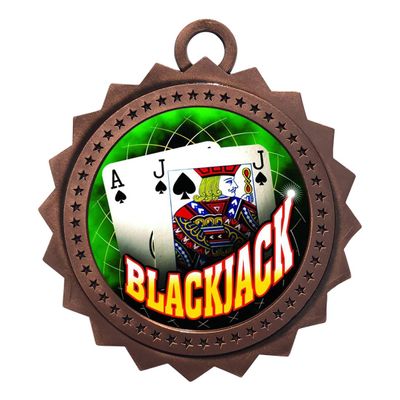 10 PK of Blackjack Bronze Medals Trophy Award with Neck Ribbons D03-FCL415
