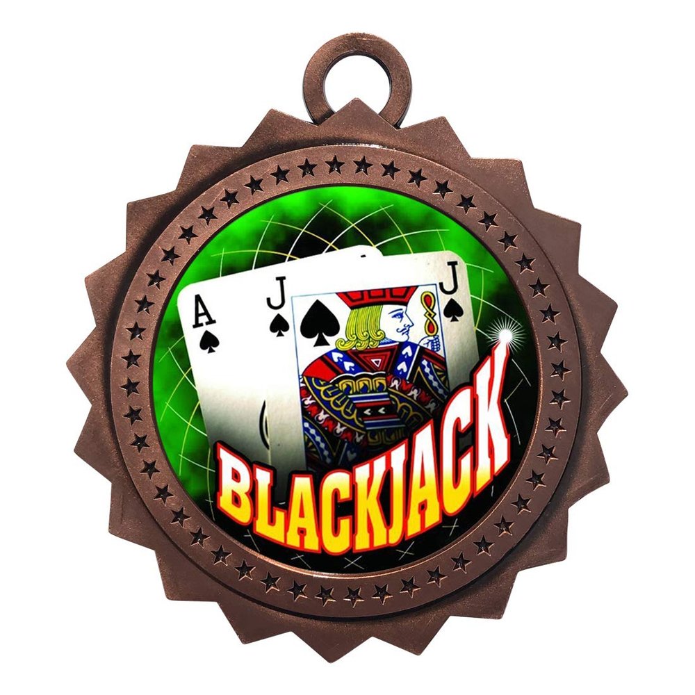 10 PK of Blackjack Bronze Medals Trophy Award with Neck Ribbons D03-FCL415