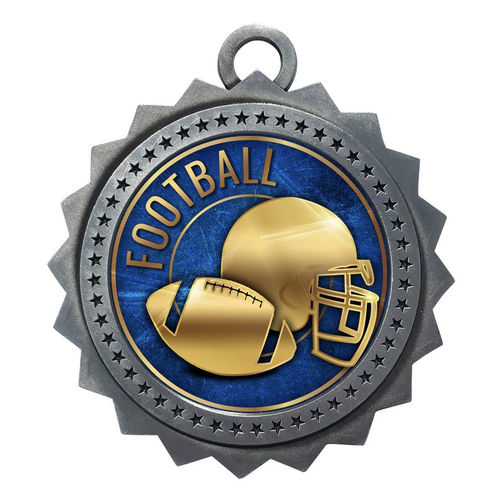 10 PK of Football Silver Medals Trophy Award with Neck Ribbons D03-EG28
