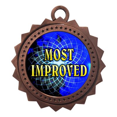 10 PK of Most Improved Bronze Medals Trophy Award with Neck Ribbons D03-FCL512