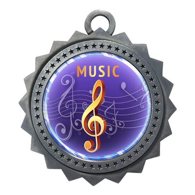 10 PK of Music Silver Medals Trophy Award with Neck Ribbons D03-EG160
