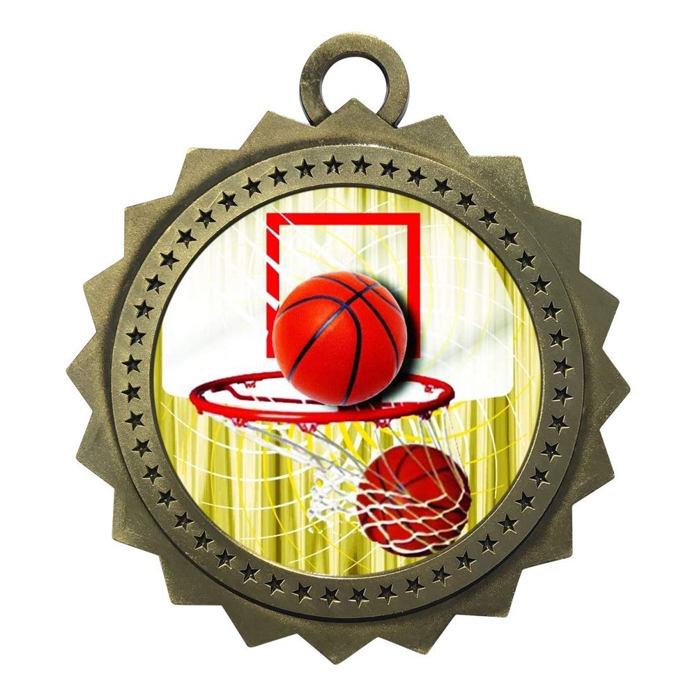 10 PK of Basketball Gold Medals Trophy Award with Neck Ribbons D03-FCL411