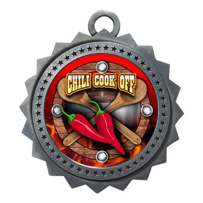 10 PK of Chili Cook Off Silver Medals Trophy Award with Neck Ribbons D03-FCL437