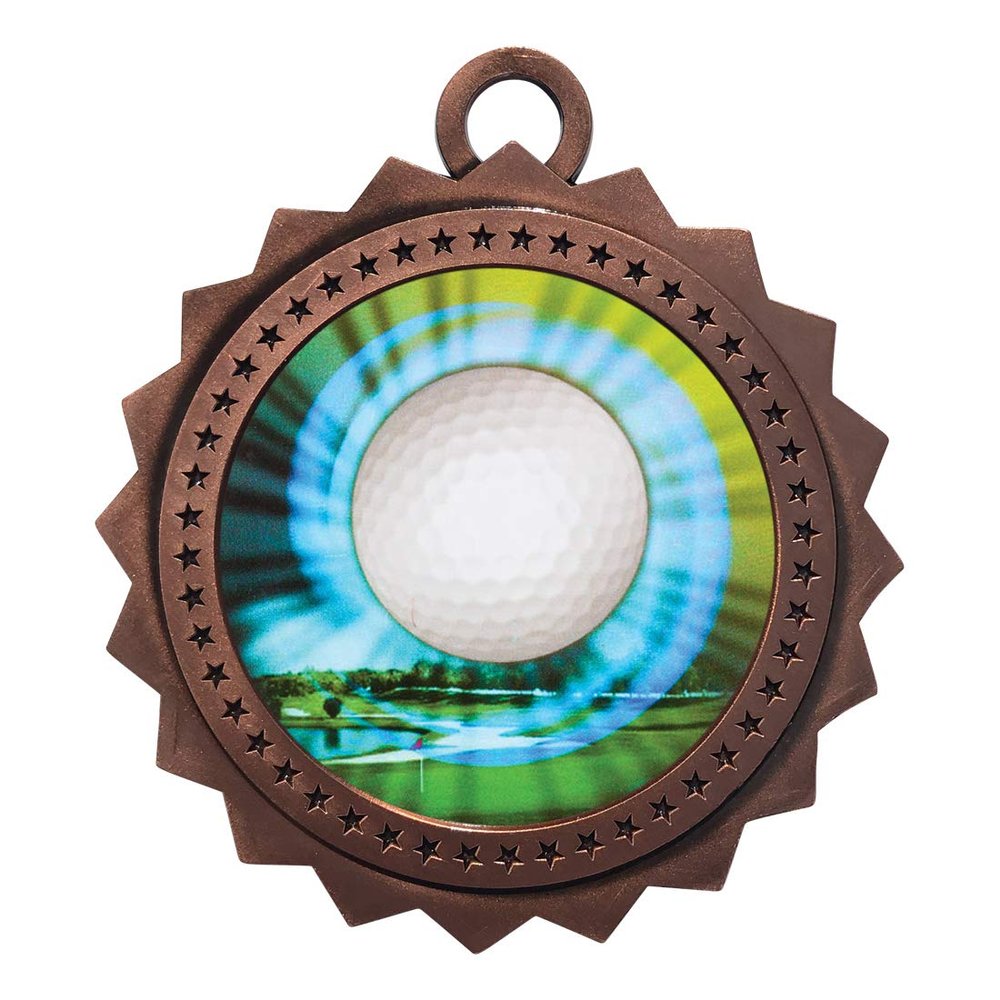 10 PK of Golf Bronze Medals Trophy Award with Neck Ribbons D03-MY425