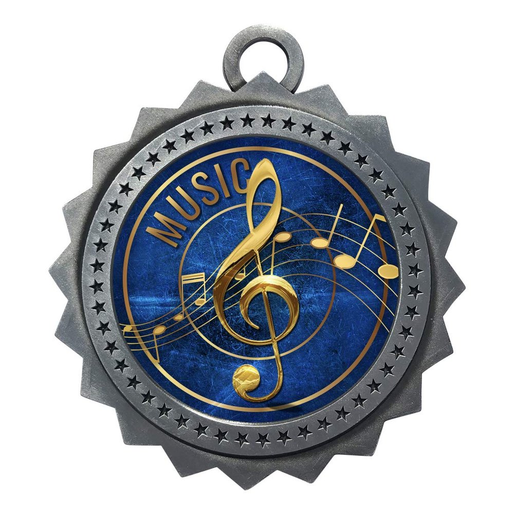 10 PK of Music Silver Medals Trophy Award with Neck Ribbons D03-EG42