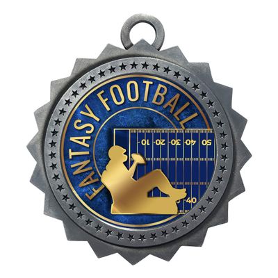 10 PK of Fantasy Football Silver Medals Trophy Award with Neck Ribbons D03-EG24