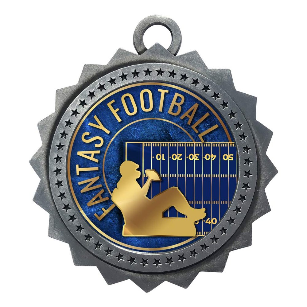 10 PK of Fantasy Football Silver Medals Trophy Award with Neck Ribbons D03-EG24
