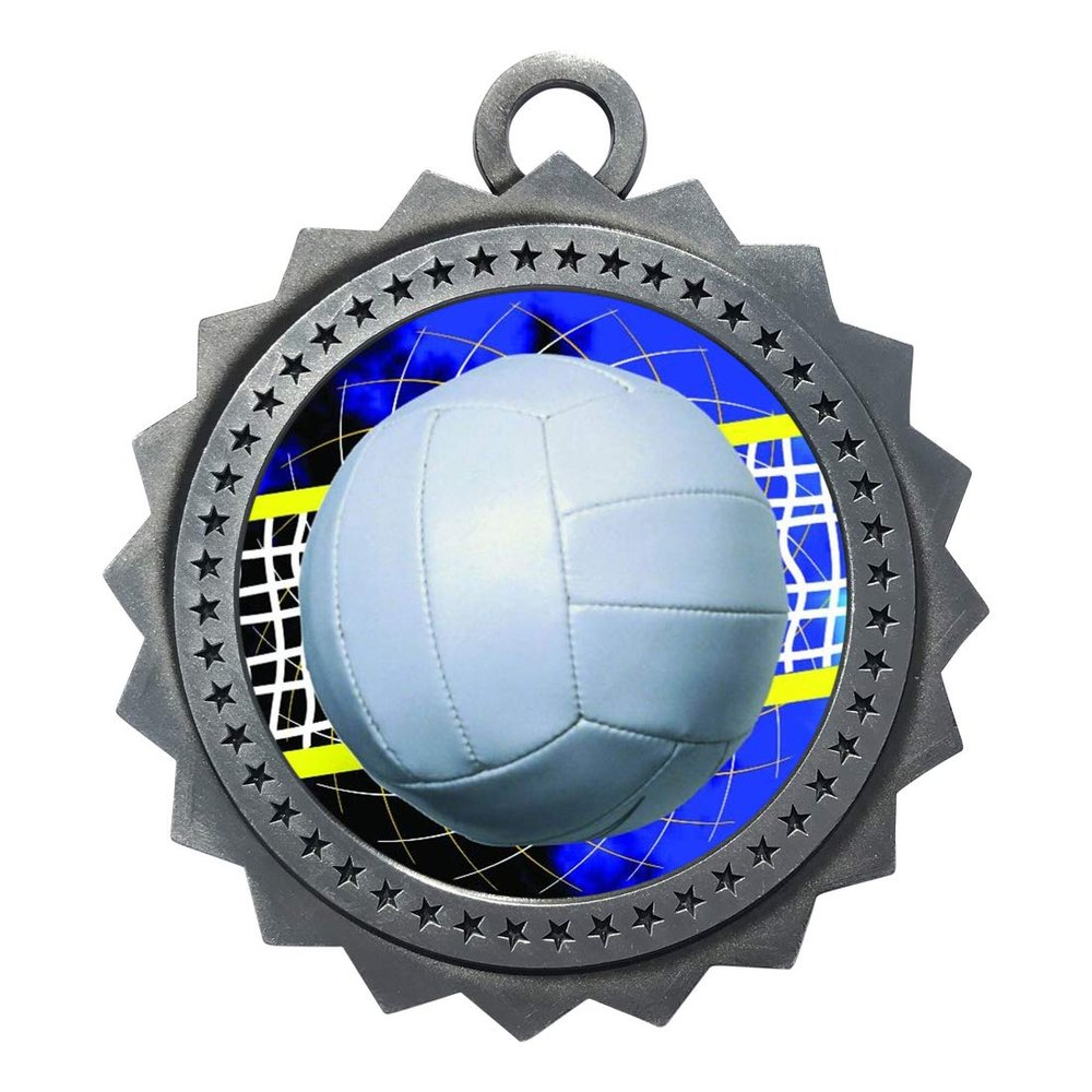 10 PK of Volleyball Silver Medals Trophy Award with Neck Ribbons D03-FCL572