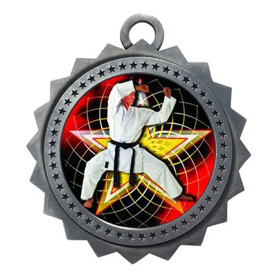 10 PK of Martial Arts Karate Silver Medals Trophy Award with Neck Ribbons D03-FCL502