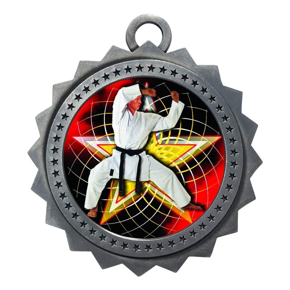 10 PK of Martial Arts Karate Silver Medals Trophy Award with Neck Ribbons D03-FCL502