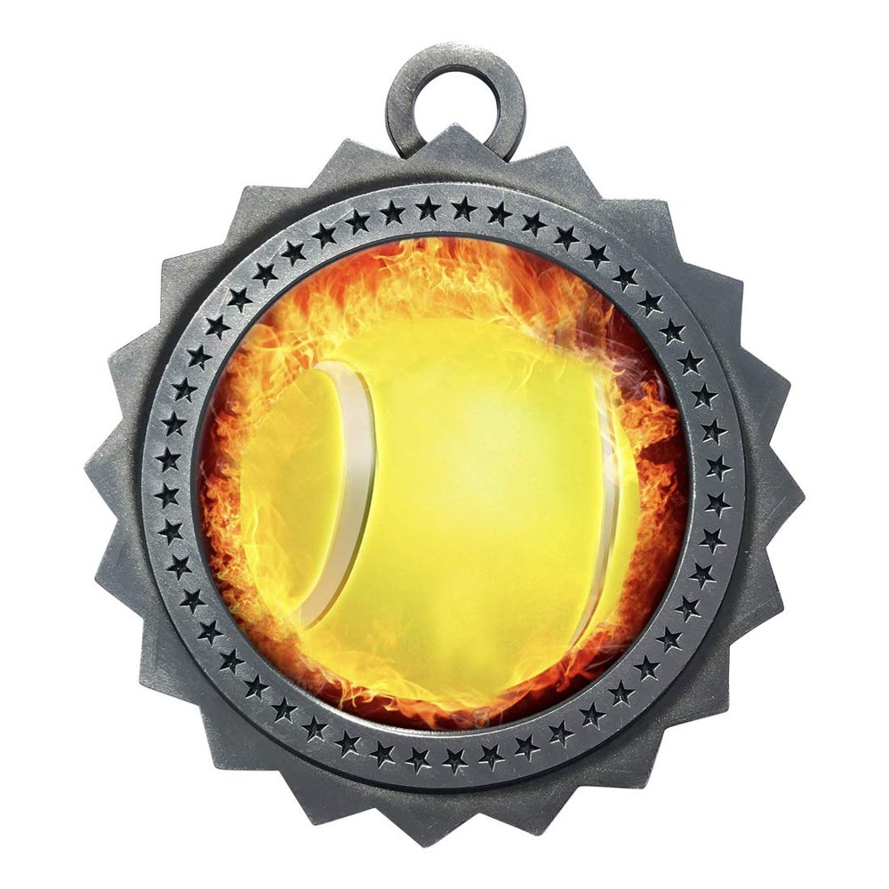 10 PK of Flame Tennis Silver Medals Trophy Award with Neck Ribbons D03-EMFCL801