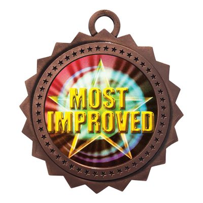 10 PK of Most Improved Bronze Medals Trophy Award with Neck Ribbons D03-MY457