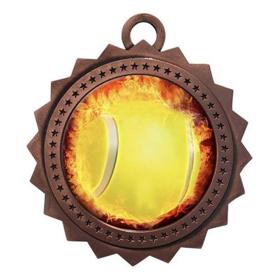 10 PK of Flame Tennis Bronze Medals Trophy Award with Neck Ribbons D03-EMFCL801