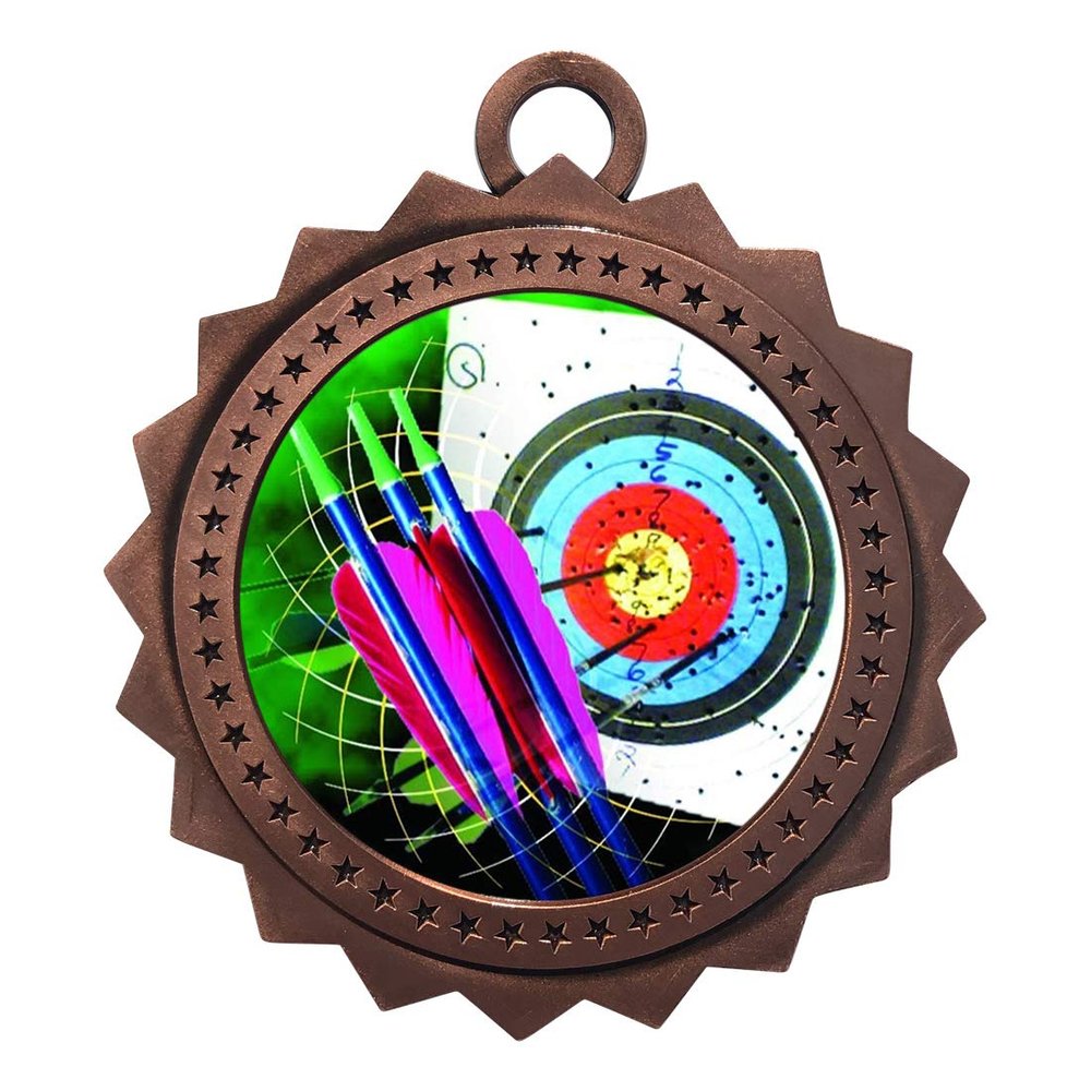 10 PK of Archery Bronze Medals Trophy Award with Neck Ribbons D03-FCL404