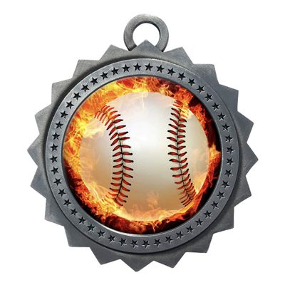 10 PK of Flame Baseball Silver Medals Trophy Award with Neck Ribbons D03-EMFCL808