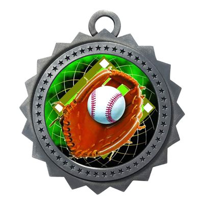 10 PK of Baseball Silver Medals Trophy Award with Neck Ribbons D03-FCL408