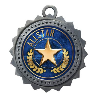 10 PK of Allstar Silver Medals Trophy Award with Neck Ribbons D03-EG4