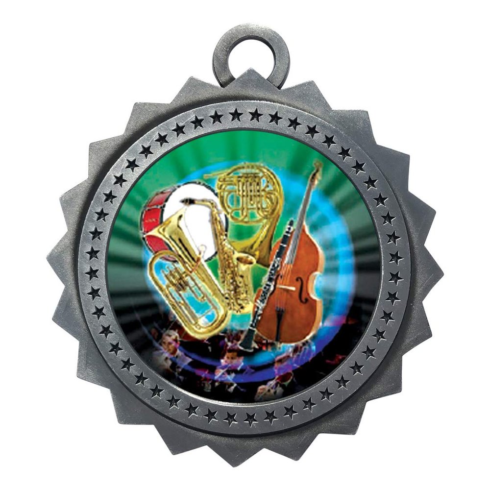 10 PK of Band Orchestra Silver Medals Trophy Award with Neck Ribbons D03-MY467