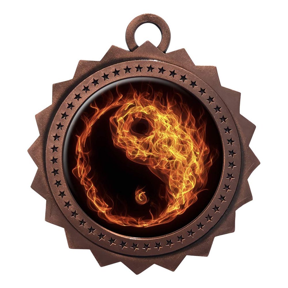 10 PK of Flame Martial Arts Bronze Medals Trophy Award with Neck Ribbons D03-EMFCL807