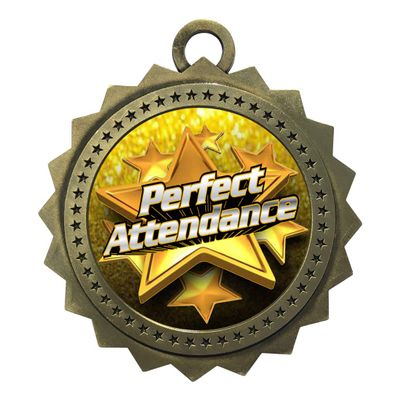 10 PK of Perfect Attendance Gold Medals Trophy Award with Neck Ribbons D03-FCL525